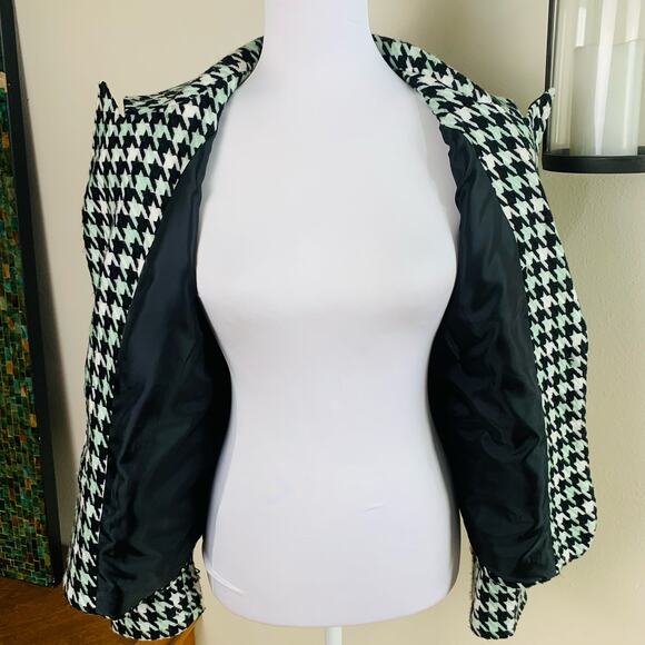 Vintage Size 14P Houndstooth Blazer Jacket Black Off White Mint Green Career - Picture 5 of 12